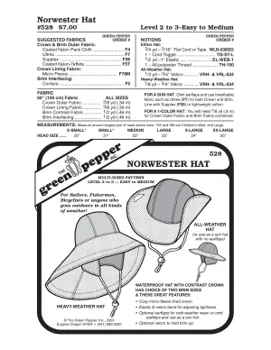 Norwester Hat Pattern (Sold per Each)