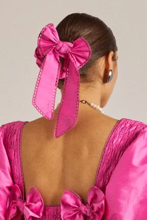 pink taffetta frill bow scrunchie