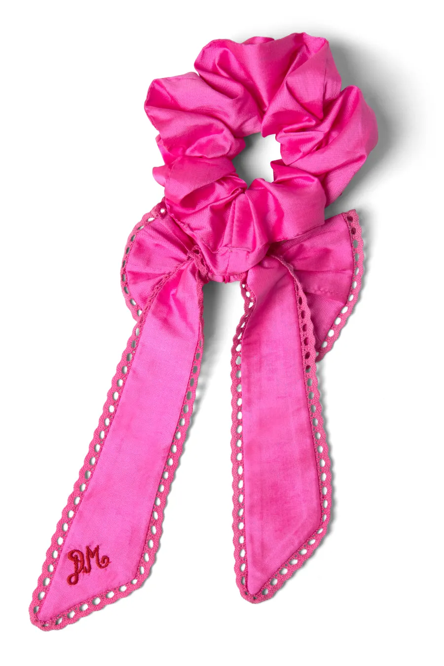 pink taffetta frill bow scrunchie