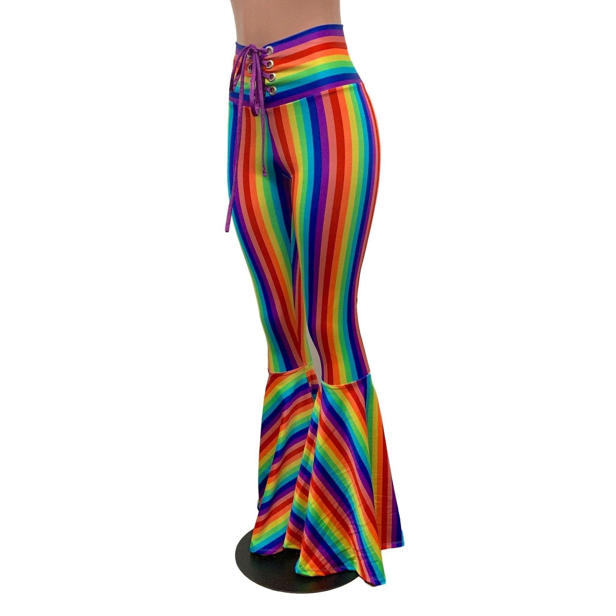 Rainbow Pride High Waist Lace-Up Bell Bottom Flares