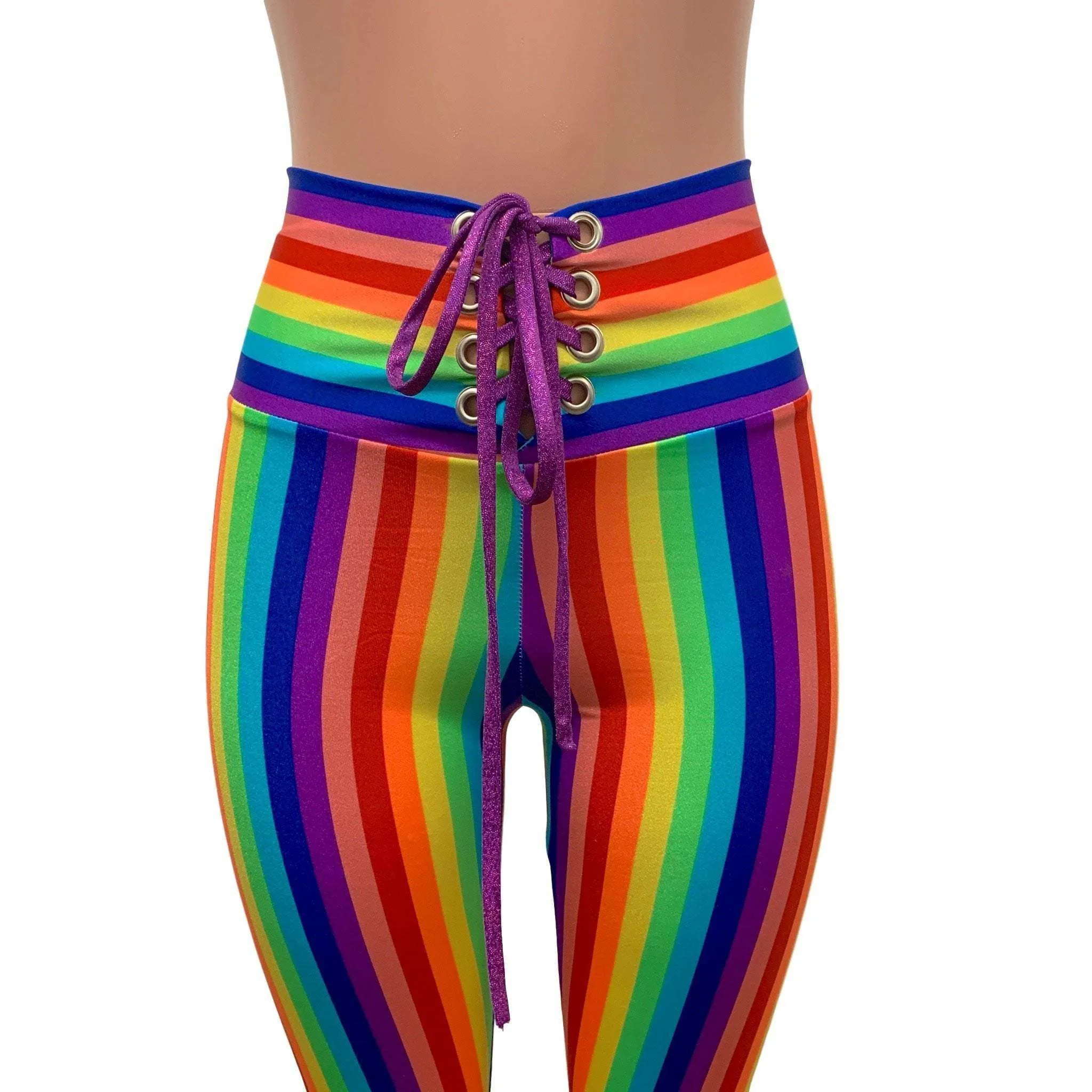 Rainbow Pride High Waist Lace-Up Bell Bottom Flares