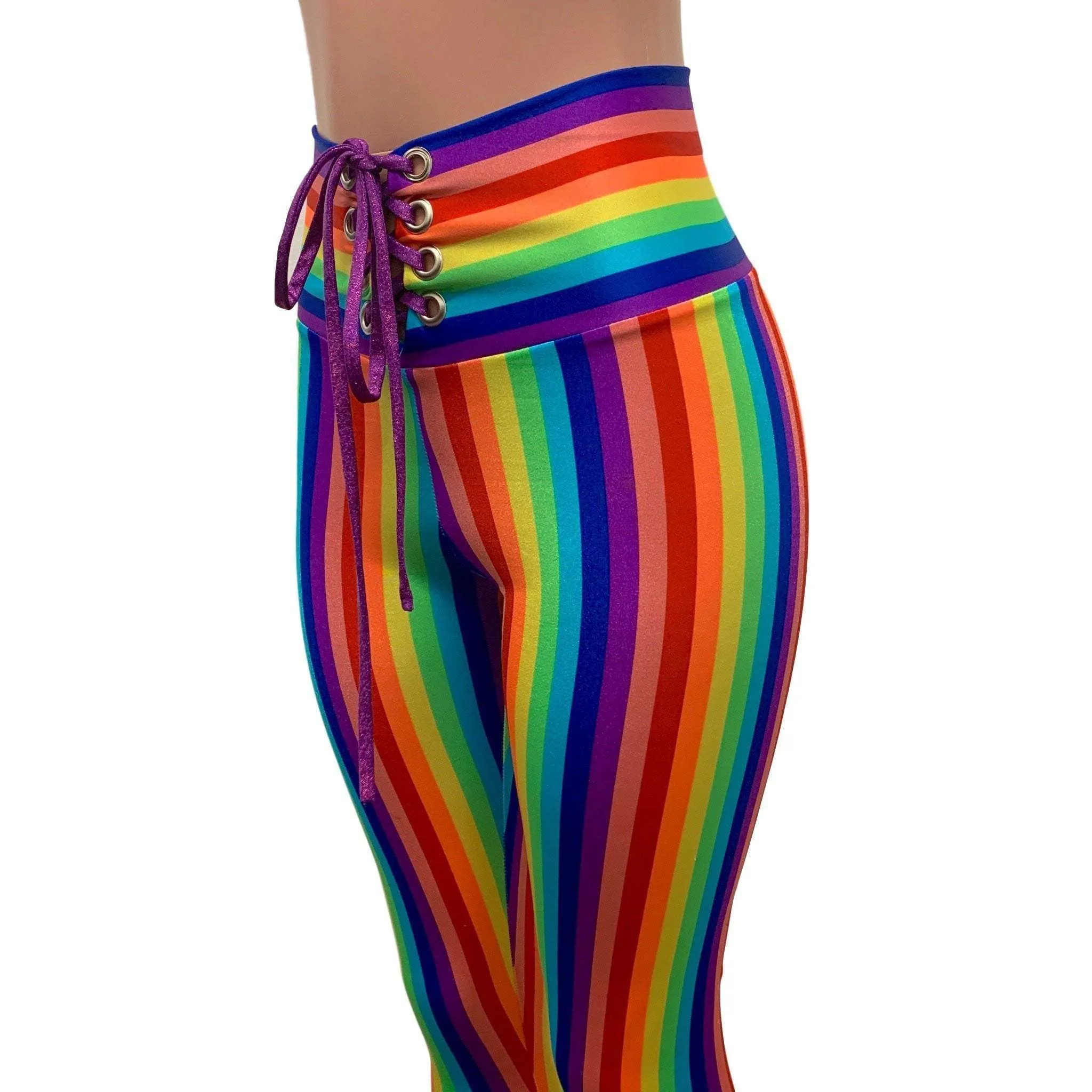 Rainbow Pride High Waist Lace-Up Bell Bottom Flares