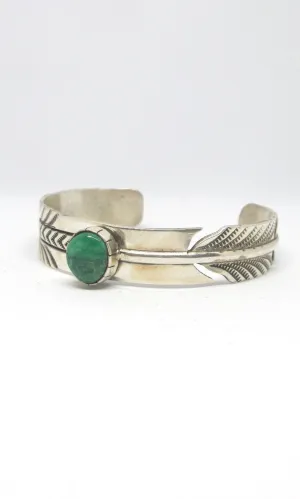 RICK ENRIQUEZ RE Silver Feather & Turquoise Navajo Cuff