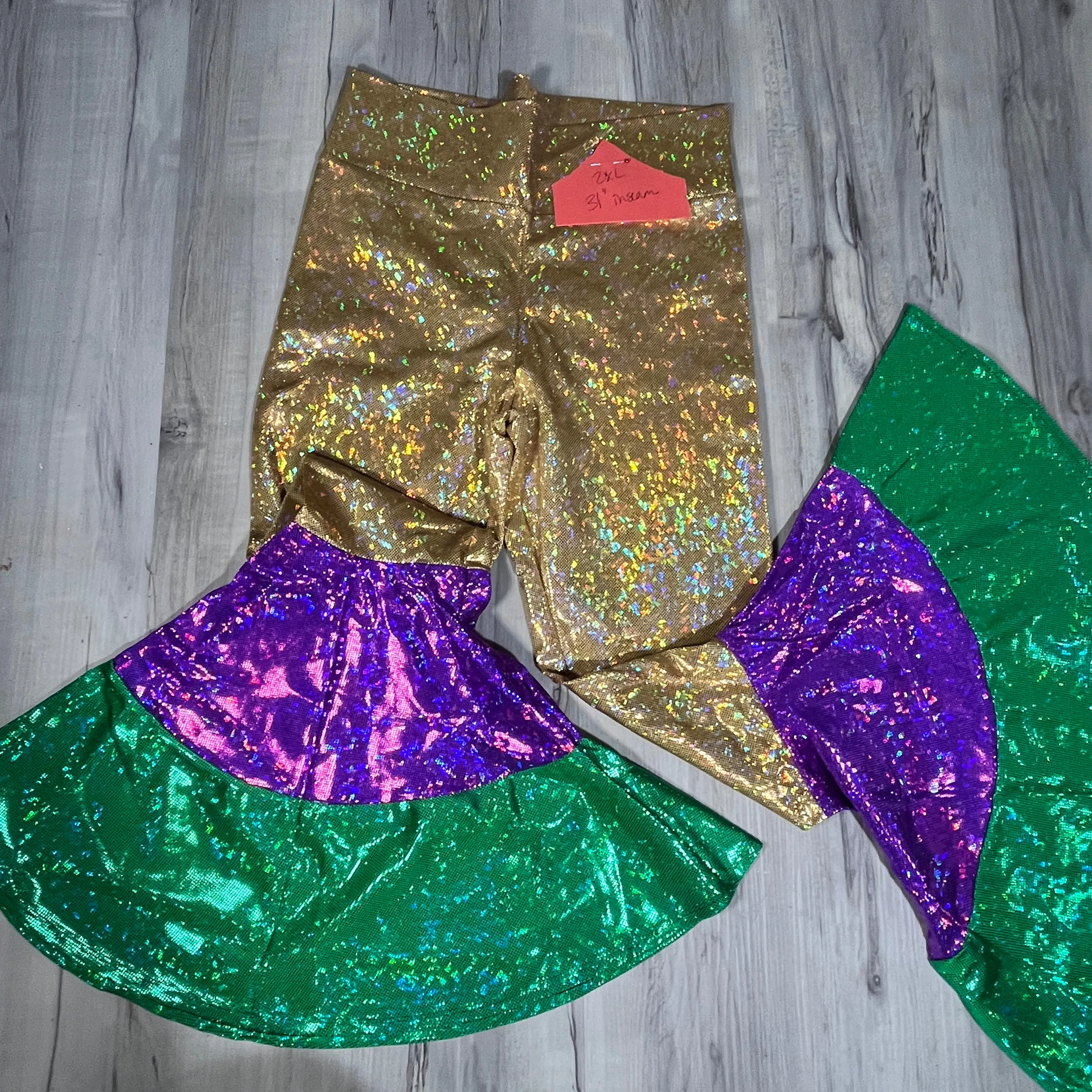 SALE - 2XL w/ 31" Inseam - Mardi Gras Bell Bottoms -  Tiered Flare Pants