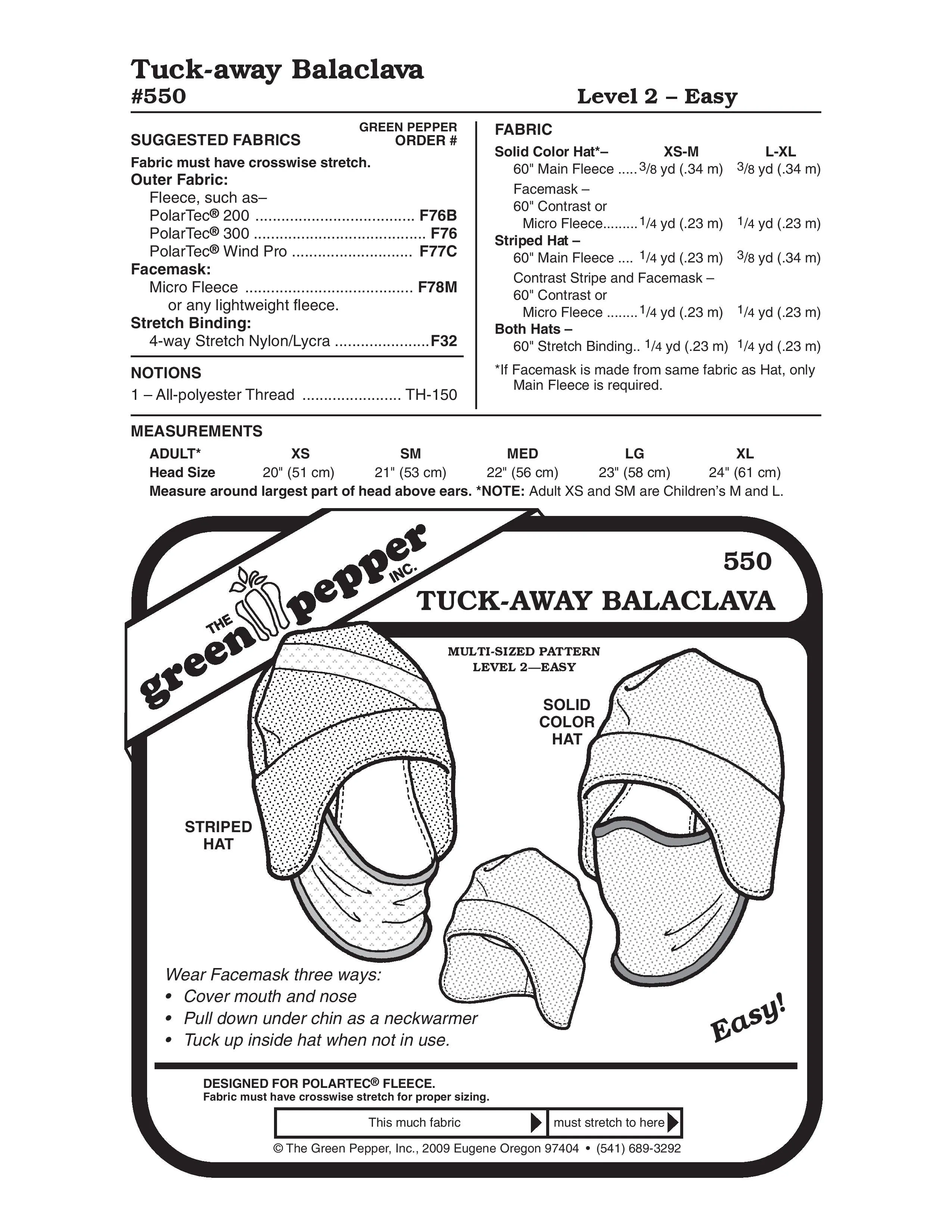 Tuck-Away Balaclava Pattern - Adults (Sold per Each)