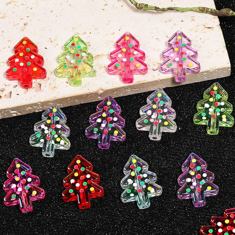 Wholesale 100pcs Double-sided Polka Dot Christmas Tree Acrylic Beads