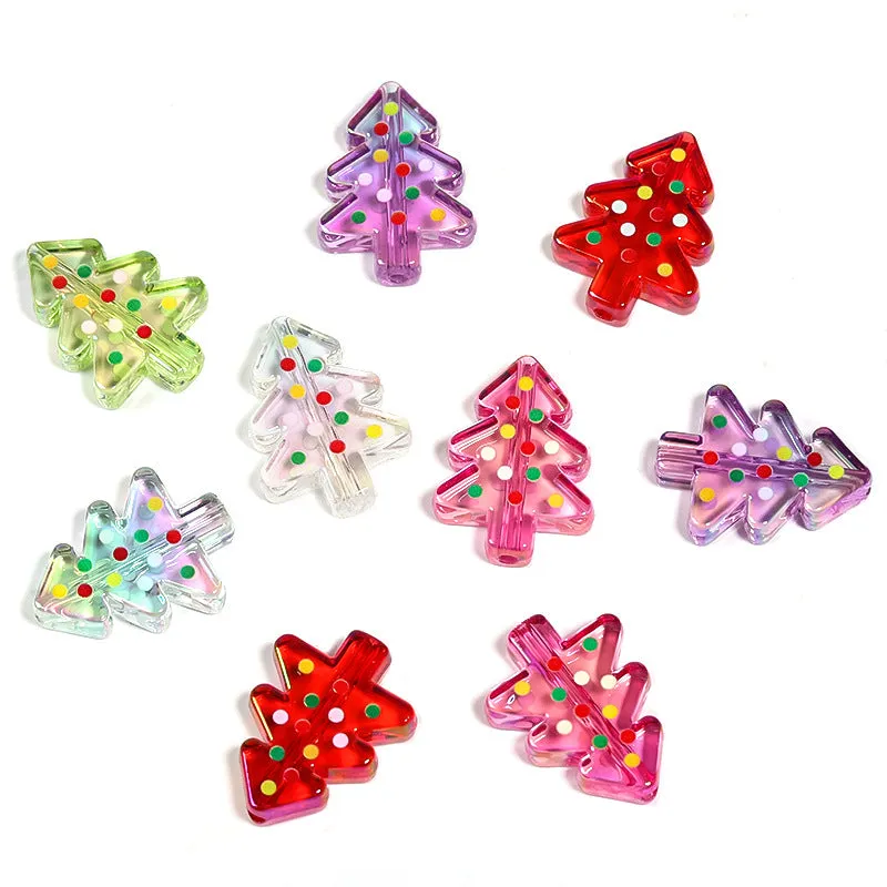 Wholesale 100pcs Double-sided Polka Dot Christmas Tree Acrylic Beads