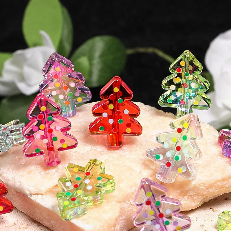 Wholesale 100pcs Double-sided Polka Dot Christmas Tree Acrylic Beads