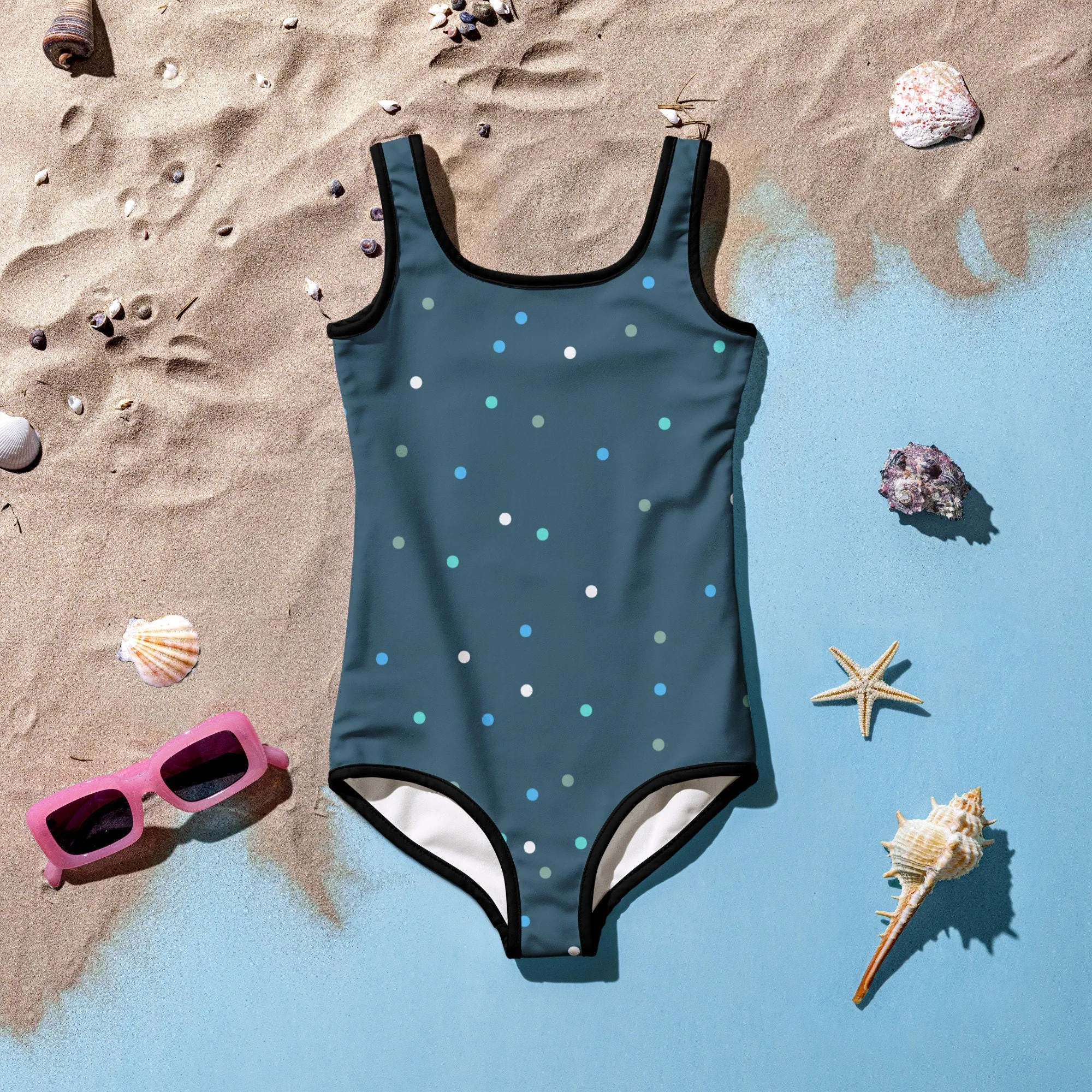 Wintery Blue Polka Dot Kids Toddler One Piece Swimsuit