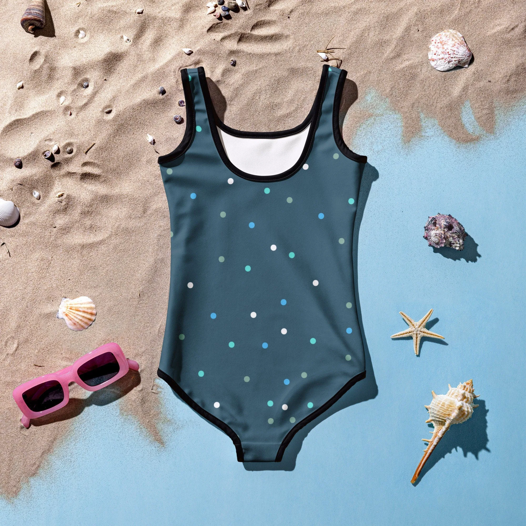 Wintery Blue Polka Dot Kids Toddler One Piece Swimsuit